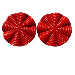 Pierced earrings vintage 70’s red round spiral fans textured dimensional fashion